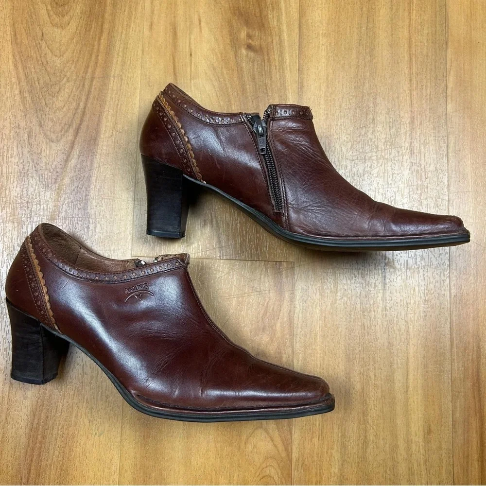 Pikolinos Women Brown Leather Heel Bootie‎ Zip Sz 39 Spanish Made Block Heel